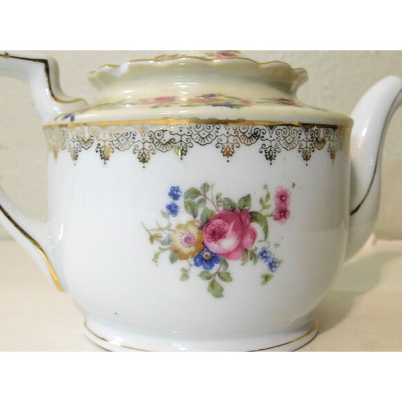 Vintage 1940s Goldcastle Hostess China Teapot Floral Design Gold Trim Japan - Picture 15 of 16